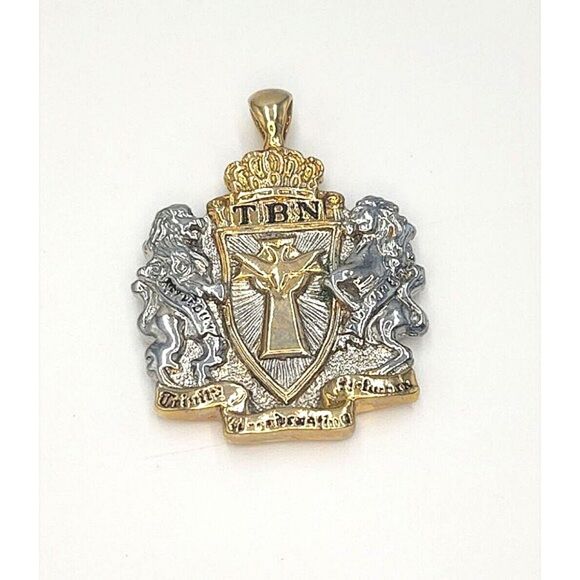TBN Trinity Broadcasting Network Large Logo Pendant - Gold  & Silver Ton… - Picture 1 of 6